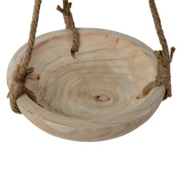 Preview: Dekoschale Paulownia Holz zum Aufhängen - Rustikale Holzschale aus einem Stück gefertigt - Mit Juteschnur, 23x6x23cm - Braun Wohnaccessoire