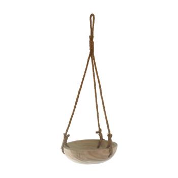 Dekoschale Paulownia Holz zum Aufhängen - Rustikale Holzschale aus einem Stück gefertigt - Mit Juteschnur, 23x6x23cm - Braun Wohnaccessoire