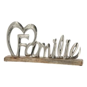 Familie Schriftzug Mangoholz - Aluminium Aufsteller 3D-Optik - Deko-Skulptur Wohnzimmer Küche Geschenk - Braun Silber 42x21x5cm