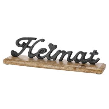 Schriftzug Heimat Deko-Skulptur aus Mangoholz & Aluminium - 3D-Optik, stabil aufstellbar, braun/schwarz - 2x8x6,5cm - Ideales Geschenk