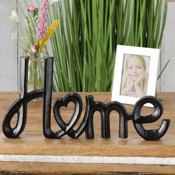 Preview: Schriftzug Home Holz-Aluminium Deko-Skulptur – Aufsteller mit Herz, 3D-Optik, stabil - für Wohnzimmer, Küche, Flur – 30x15x6.5cm - Geschenkidee