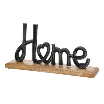 Schriftzug Home Holz-Aluminium Deko-Skulptur – Aufsteller mit Herz, 3D-Optik, stabil - für Wohnzimmer, Küche, Flur – 30x15x6.5cm - Geschenkidee