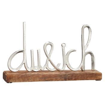 Schriftzug "du und ich" Mangoholz-Aluminium - Dekoration & Aufsteller für Zuhause - 3D-Optik - 25x15x5cm - ideal als Geschenk - silber/braun