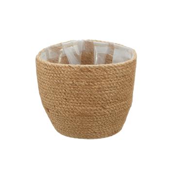 Preview: Hanf Korb-Set - 2 runde Pflanzkörbe mit Innenfolie, braun, stapelbar für Innen- & Aussenbereich - 20x13cm & 23x17cm – vielseitige Aufbewahrung & Deko