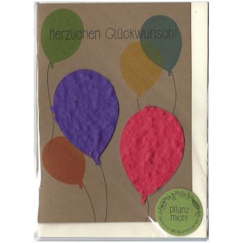 Grusskarte Herzlichen Glückwunsch mit Saatgut für Blumen - Karte zum Bepflanzen mit Samen - Luftballons aus Saatpapier - Bunter Geburtstagsstrauss selbst ziehen