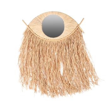 Design Wandspiegel Augenform aus natürlichem Bambus mit Bastfransen - Extravagante Deko für Wohnzimmer & Schlafzimmer - Braun/Beige 41x31cm