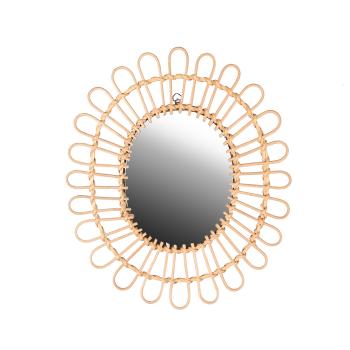 Design Spiegel - Wandspiegel mit feinem & breitem Bambusrahmen - Nachhaltig & stilvoll für Wohnzimmer & Flur - Braun, 34x39cm