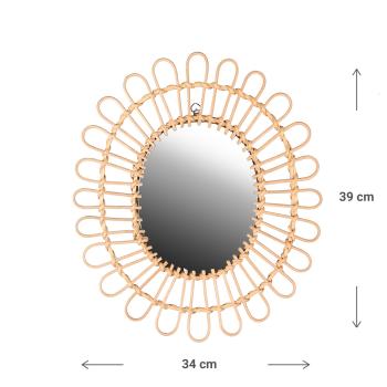 Preview: Design Spiegel - Wandspiegel mit feinem & breitem Bambusrahmen - Nachhaltig & stilvoll für Wohnzimmer & Flur - Braun, 34x39cm