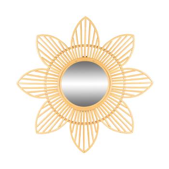 Runder Design Spiegel - Wandspiegel mit Bambus-Rahmen in Blüten-Form für Wohnzimmer & Flur - Nachhaltig - braun Ø 62 cm