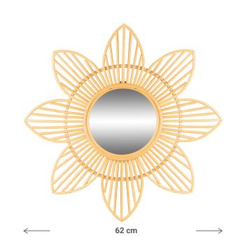 Preview: Runder Design Spiegel - Wandspiegel mit Bambus-Rahmen in Blüten-Form für Wohnzimmer & Flur - Nachhaltig - braun Ø 62 cm