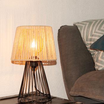 Preview: Vintage Tischleuchte Seil - Industrial Design Tischlampe mit Metallrahmen, 3 Beinen & Seilschirm 36cm hoch - Exklusives Ambiente - Braun/Schwarz