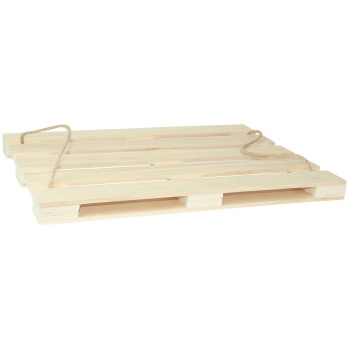 Preview: Deko-Tablett Holz Paletten-Form - Mini-Palette mit Seil-Henkeln - Zum Servieren & Dekorieren - Rustikale Eleganz 38x28x3cm braun MDF/Seil