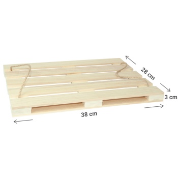 Preview: Deko-Tablett Holz Paletten-Form - Mini-Palette mit Seil-Henkeln - Zum Servieren & Dekorieren - Rustikale Eleganz 38x28x3cm braun MDF/Seil