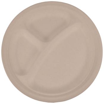 Preview: Zuckerrohr Teller 12er-Set rund - Biologisch abbaubar & kompostierbar für Party & Catering - Mikrowellengeeignet - Ø 23 cm mit Fächern