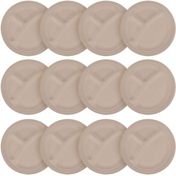 Zuckerrohr Teller 12er-Set rund - Biologisch abbaubar & kompostierbar für Party & Catering - Mikrowellengeeignet - Ø 23 cm mit Fächern