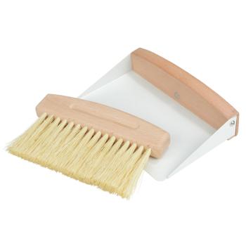 Mini-Handfeger Set - Metall & Holz Kehrschaufel mit Besen - schnelle Reinigung für Küche, Büro, Wohnmobil - langlebig - braun/weiss, 15.5x11x4cm