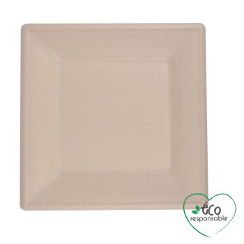 Preview: Zuckerrohr Teller eckig 12er-Set - Biologisch abbaubar kompostierbar - Nachhaltig für Party Catering Mikrowelle - 15x15cm heiss & kalt