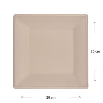 Preview: Teller eckig aus Zuckerrohr 12er-Set - Biologisch abbaubar kompostierbar - 20x20cm - Für Party Grill Catering Mikrowelle Heiss Kalt