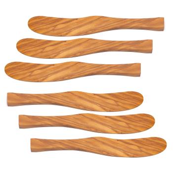 Buttermesser Olivenholz 6er-Set - Streichmesser 17cm für Frühstück & Brotzeit - Handgefertigt, Naturholz, robust, schnittfest, Unikat