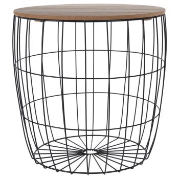 Preview: 3er-Set Metall Beistelltische - Draht-Optik Holz Tischplatten Schwarz/Braun - Couchtische rund für Wohnzimmer 28x28x40cm, 37x37x37cm, 40x40x41cm