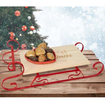 Preview: Serviertablett Weihnachtsschlitten - festliches Servieren von Speisen & Getränken - Buchenholz, Metallkufen, 46x21x14cm - Merry Christmas Everyone