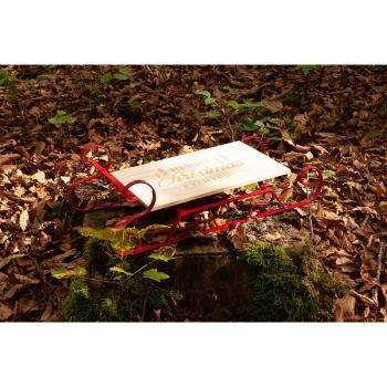 Preview: Serviertablett Weihnachtsschlitten - festliches Servieren von Speisen & Getränken - Buchenholz, Metallkufen, 46x21x14cm - Merry Christmas Everyone