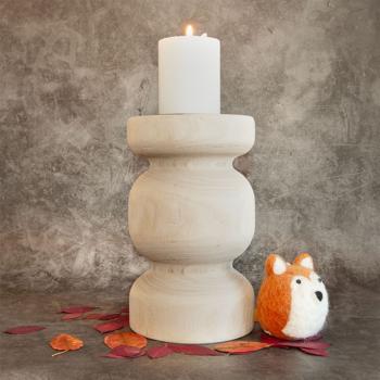 Preview: Kerzenständer Paulowniaholz Natur - Edler Kerzenhalter für Kerzen bis Ø 8 cm - Rustikal & langlebig - Braun, Ø 12x20 cm - Zuhause Dekoration