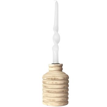 Preview: Paulowniaholz Kerzenständer braun – Edler Kerzenhalter extravaganter Form – Robust, langlebig, kratzfest, Ø 10x15,5 cm – Für Wohnzimmer, Bad, Flur