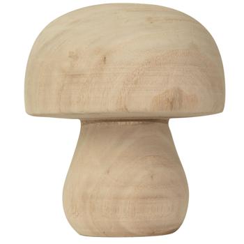 Preview: Deko Figur Pilz aus Paulowniaholz - Handgefertigt, hübsche Maserung, braun - Stimmungsvolle Holz Dekoration für Fenstersims & Tisch, 12x14cm