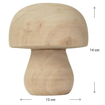 Preview: Deko Figur Pilz aus Paulowniaholz - Handgefertigt, hübsche Maserung, braun - Stimmungsvolle Holz Dekoration für Fenstersims & Tisch, 12x14cm