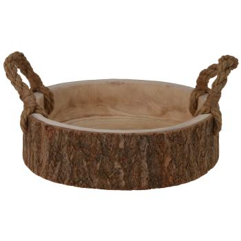 Holzschale rund aus Paulowniaholz - Dekoschale mit Henkel, stabil & langlebig - Ø 32x10cm - Für Deko, Aufbewahrung, Natur & Braun - Einzigartige Maserung