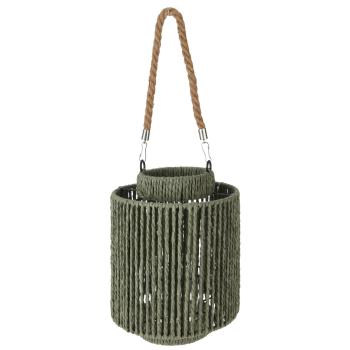 Laterne Naturmaterial mit Henkel - für Kerzen, Teelichter & kleine Stumpenkerzen - Ø 19,5x19,5 cm, grün - Schattenspiel Balkon Garten Wohnzimmer - Rustikaler Charme