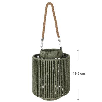 Preview: Laterne Naturmaterial mit Henkel - für Kerzen, Teelichter & kleine Stumpenkerzen - Ø 19,5x19,5 cm, grün - Schattenspiel Balkon Garten Wohnzimmer - Rustikaler Charme