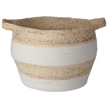 Preview: Naturfaser Korb-Set 3-teilig rund – Baumwolle & Maisblätter weiss/natur – ökologische Aufbewahrungslösung Bad Wohnzimmer Kinderzimmer – Ø33/28/23cm