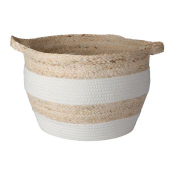 Preview: Naturfaser Korb-Set 3-teilig rund – Baumwolle & Maisblätter weiss/natur – ökologische Aufbewahrungslösung Bad Wohnzimmer Kinderzimmer – Ø33/28/23cm