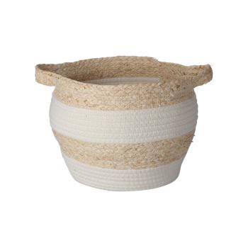 Preview: Naturfaser Korb-Set 3-teilig rund – Baumwolle & Maisblätter weiss/natur – ökologische Aufbewahrungslösung Bad Wohnzimmer Kinderzimmer – Ø33/28/23cm