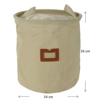 Preview: Pflanzsack aus Baumwolle - Moderner Textil-Übertopf beige mit Canvas-Optik - Ø 24x26cm - Schutzfolie gegen Nässe - Für Pflanzen, Blumen, Kräuter & Deko