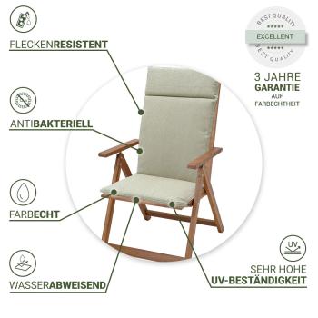 Preview: Hochlehner-Auflage 2er-Set - Gartenstuhlkissen wasserabweisend beige 120x50cm - Antibakteriell UV-Schutz - Recyceltes Material - Made in Europe