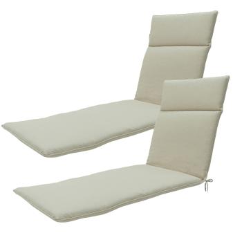 Preview: 2er Premium Liegen-Auflage beige - Madison UV-Schutz wasserabweisend recycelt - 190x60cm Polsterauflage mit Bändchen - Made in Europe