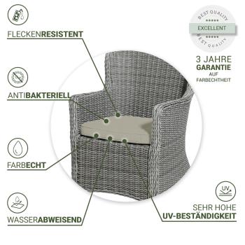 Preview: 4er Premium Outdoor-Stuhlkissen Beige - UV-Schutz, wasserabweisend, bequem - 48x48cm, 7cm dick, Madison Ökostoff aus Europa - 3 Jahre Garantie