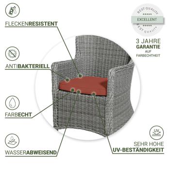 Preview: Stuhlkissen Outdoor 2er-Set - Madison Ökostoffe - Wasserabweisend, Antibakteriell, Hoher UV-Schutz - Terra 48x48x7cm - Made in EU - 3 Jahre Garantie