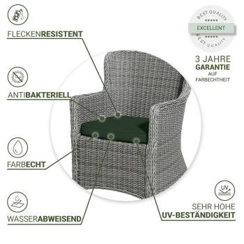 Preview: Stuhlkissen Outdoor 4er-Set - Wasserabweisend, Grün, 48x48cm, 7cm Dicke - Recyceltes Material, UV-Schutz, Antibakteriell - Made in Europe, 3 Jahre Garantie