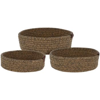 Aufbewahrungskörbe 3er Set - Rund geflochten aus Baumwolle - Braun - Ideal für Bad, Wohnzimmer, Kinderzimmer - Ø26x9, Ø24x8, Ø22x7cm