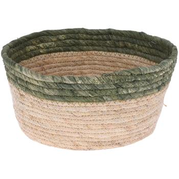 Preview: Geflochtene Aufbewahrungskörbe 3er-Set - Rund, Beige-Grün, Seegras - Ø 30x15cm, 26x11.5cm, 22x10cm - Für Bad, Küche, Büro, Deko - Praktische Ablage