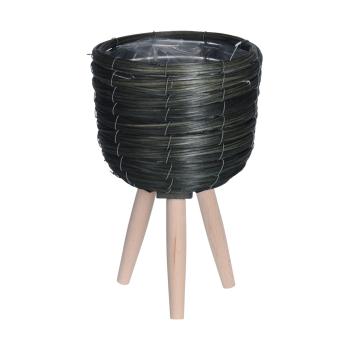 Preview: Blumentopfständer 3er Set - Grünes Holzgeflecht & Holzbeine - Für Innen & Aussen - Ø30/25/21cm Töpfe - H: 60/45/33cm - Pappel/Buche/Kunststoff