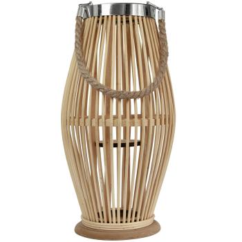 Bambus Laterne - Windlicht aus Glas mit Jute Henkel - Naturfarben, Ø 24 x H 48 cm - Für gemütliche Abende & Schattenspiele - Rattan Material