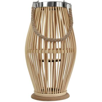 Laterne aus Bambus - Windlicht mit Glaseinsatz & Jutehenkel - Natur, Ø 21xH 38 cm - Rustikaler Charme für Garten, Balkon & Wohnzimmer