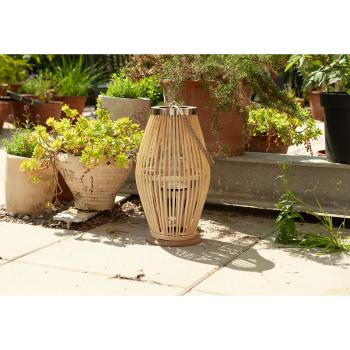 Preview: Laterne aus Bambus - Windlicht mit Glaseinsatz & Jutehenkel - Natur, Ø 21xH 38 cm - Rustikaler Charme für Garten, Balkon & Wohnzimmer