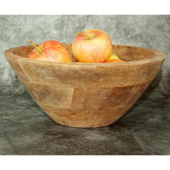 Preview: Mangoholz Obst- & Servierschale - Ø 25x10cm - Edle Holzschale braun - Langlebig, robust & dekorativ für Tisch & Küche - Unikat