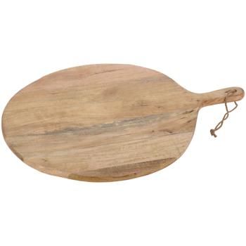 Schneidebrett aus Mangoholz, rund - Stilvolles Servierbrett mit Griff & Kordel zum Aufhängen - Ø 46x2cm - Natur Holz - Robust & Widerstandsfähig